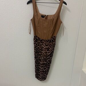 Bebe Brown and Black Animal Print Midi Dress